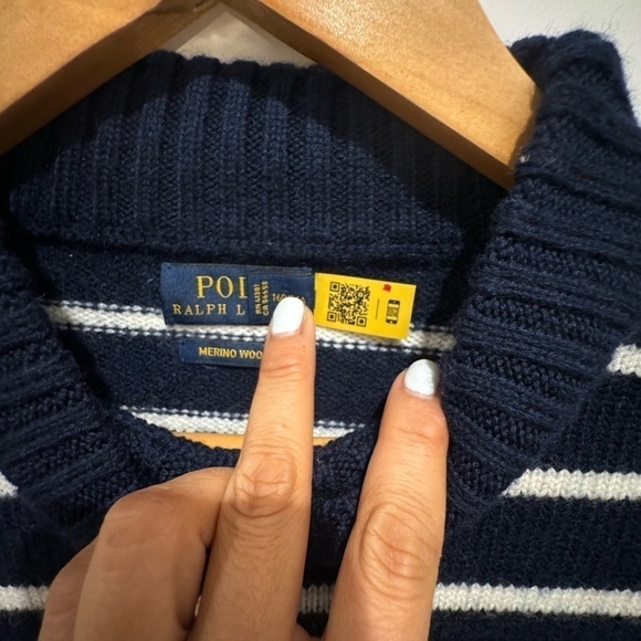 Ralph Lauren Striped Merino Wool Sweater small petite navy and white old money D - Picture 8 of 12